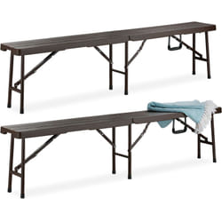 Relaxdays banc pliable lot de 2, pliant pour balcon & jardin, plastique, camping, kermesse, 42,5 x 179 x 24,5 cm, brun
