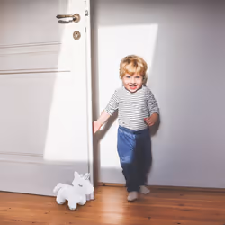 Relaxdays - Butoir de porte licorne, tissu rempli de sable, doux & lourd, cale décorative, intérieur, 25 cm de haut, blanc