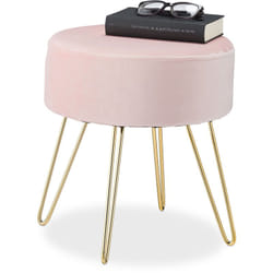 Pouf coiffeuse, rond, élégant, pieds dorés en métal, moderne, tabouret velours, HxD: 40x40 cm, rose - Relaxdays