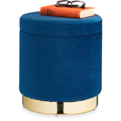 Relaxdays - pouf coiffeuse avec espace de rangement, rond, élégant, moderne, tabouret velours, HxD: 41,5x37 cm, bleu/doré