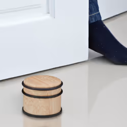Relaxdays - Butoir de porte, lourdes portes & fenêtres, en acier inox & caoutchouc, aspect boisé, ∅ 9,5 cm, marron clair