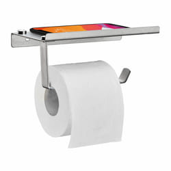 Relaxdays - Porte-papier toilette, avec support, distributeur en inox brossé, montage mural, hlp 8 x 18 x 9,5 cm, argenté