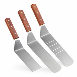 Spatule barbecue, set de 3, grill, hamburgers, cuisine, acier inoxydable, manche en bois, brun rouge - Relaxdays