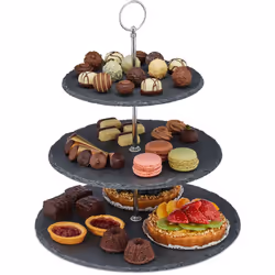 Lors du café, servez les pâtisseries à vos invités sur cette étagère élégante. Sur les 3 assiettes rondes vous présentez gâte ...