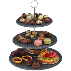 Relaxdays - Présentoir apéritif, 3 étages, ardoise, serviteur gâteau, poignée en métal, HxD 34 x 30 cm, anthracite/argent