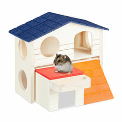 Relaxdays Maison de Hamster en bois, 2 étages, pour rongeurs, souris, petite cabane, HLP: 15 x 17 x 16,5 cm, coloré