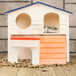 Relaxdays Maison de Hamster en bois, 2 étages, pour rongeurs, souris, petite cabane, HLP: 15 x 17 x 16,5 cm, coloré
