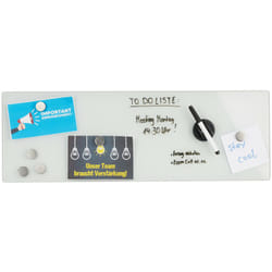 Relaxdays - Tableau magnétique en verre, lavable, bureau et maison, aimants & stylos, panneau, HxL: 20 x 60 cm, blanc
