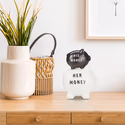 Relaxdays - Tirelire Cochon, His & Her Money 2 cochons, cadeau amusant pour couples & mariages, économie, noir/blanc