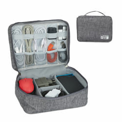 Relaxdays Sac pour câbles. organiseur, bâton USB, accessoires ordinateur, en tissu, rangement HxlxP 11x25x20 cm, gris