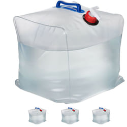 Relaxdays - Bidons d'eau en lot de 4, 20 l, pliant, robinet, poignées, jerrycan, Plastique sans bpa, transparent
