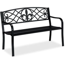 Relaxdays - Banc de jardin, motifs Fleur de lis, 2 sièges, confortable, balcon et terrasse, acier hlp 86x127x60 cm, noir