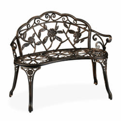Relaxdays Banc de jardin, 2 sièges, roses, terrasse, de balcon, en aluminium et fonte, banc antique, HlP 78 x 99 x 52 cm