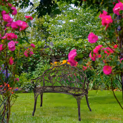 Relaxdays Banc de jardin, 2 sièges, roses, terrasse, de balcon, en aluminium et fonte, banc antique, HlP 78 x 99 x 52 cm