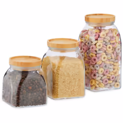 Avec ces pots en verre pratiques en lot de 3, vous conservez vos provisions alimentaires de façon peu encombrante et sous la ...