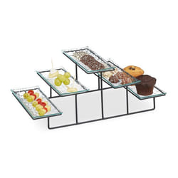 Relaxdays Serviteur gâteau 3 niveaux 5 assiettes de service en verre fer 175 x 46 x 245 cm transparent/noir