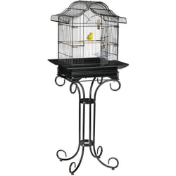 Relaxdays - Cage à oiseaux, avec support, métal, pour perruches, avec perchoir & mangeoires, 146,5 x 55 x 50 cm, noir
