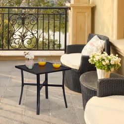 Table de jardin carrée, balcon et terrasse, 4 personnes, acier, pratique, l x p : 46 x 46 cm, noir - Relaxdays