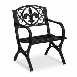 Chaise de jardin vintage, fauteuil avec accoudoirs, large, acier, design antique, hlp 85,5 x 60 x 56 cm, noir - Relaxdays