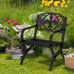 Chaise de jardin vintage, fauteuil avec accoudoirs, large, acier, design antique, hlp 85,5 x 60 x 56 cm, noir - Relaxdays