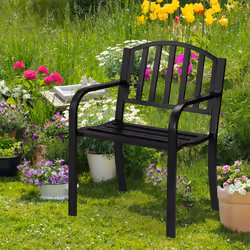 Chaise de jardin, fauteuil moderne avec accoudoirs, extra-large, acier, h x l x p : 82 x 60 x 48,5 cm, noir - Relaxdays