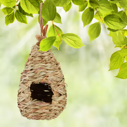 Relaxdays - nid d'oiseau, à suspendre, déco de balcon, terrasse, jardin, tressé, maison en paille, HxD 29 x 12 cm, naturel