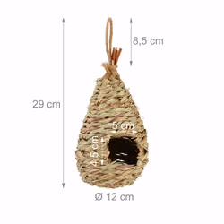 Relaxdays - nid d'oiseau, à suspendre, déco de balcon, terrasse, jardin, tressé, maison en paille, HxD 29 x 12 cm, naturel - Vue supplémentaire 4