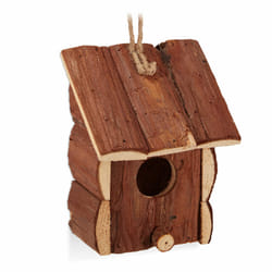 Relaxdays - Mini maison d'oiseau, Déco pour suspendre, Bois non traité, balcon, Petite maisonnette, 16,5x12x9,5cm, naturel