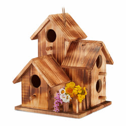 Relaxdays - Nid d'oiseaux, à suspendre, balcon, terrasse, jardin, bois brûlé, niche déco, hlp 34x20x19 cm, naturel
