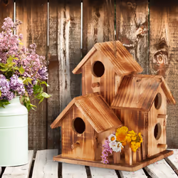 Relaxdays - Nid d'oiseaux, à suspendre, balcon, terrasse, jardin, bois brûlé, niche déco, hlp 34x20x19 cm, naturel