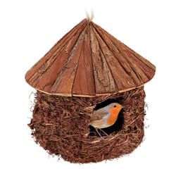 Relaxdays - Nid d'oiseaux, à suspendre, Jardin, balcon, troglodyte mignon, paille, bois, décoration, HxD 26x25 cm, marron