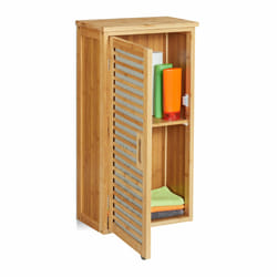 Armoire suspendue de salle de bain, bambou, 2 compartiments, étages réglables, 66 x 35 x 20 cm, naturelle - Relaxdays