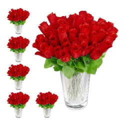 Roses artificielles lot de 288 fleurs artificielles avec tige et feuilles cadeau mariage hauteur 26 cm rouge