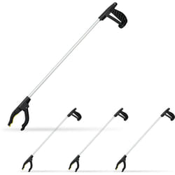 Relaxdays - Pince de préhension, lot de 4, outil de ramassage, pour personnes âgées, aluminium, attrape-tout, 76 cm, argenté/noir