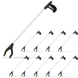 Relaxdays - Pince de préhension, lot de 10, outil de ramassage, pour personnes âgées, aluminium, attrape-tout, 76 cm, argenté/noir