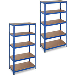 Lot de 2 étagère charge lourde, Meuble 5 niveaux, Cave charge 875 kg, garage, 180x90x45 cm, acier, MDF, bleu