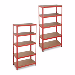 Lot de 2 étagère charge lourde Meuble 5 niveaux Cave charge 875 kg garage 180x90x45 cm acier MDF rouge