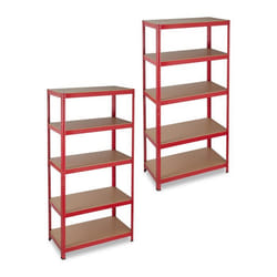 Lot de 2 étagère charge lourde Meuble 5 niveaux Cave charge 875 kg garage 180x90x45 cm acier MDF rouge