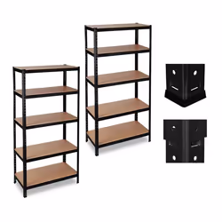 Lot de 2 étagères charges lourdes Meuble de rangement à clip charge 1325 kg garage 180x90x60 cm acier MDF noir