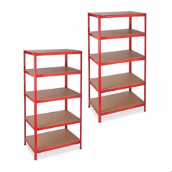 Lot de 2 étagères charges lourdes Meuble de rangement à clip charge 1325 kg garage 180x90x60 cm acier MDF  rouge