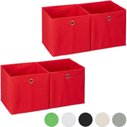 Relaxdays - 4x boîtes de rangement, carrées en tissu, Cubique, 30x30x30 cm, rouge
