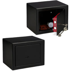 Relaxdays - Coffre-fort avec clé, lot de 2, Panneton double, Fixation au mur ou au sol, petit coffre-fort, hlp: 17x23x17, noir