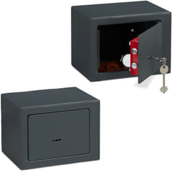 Relaxdays - Coffre-fort avec clé, lot de 2, Panneton double, Fixation au mur ou au sol, petit coffre-fort, hlp: 17x23x17, gris foncé