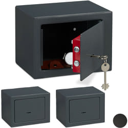 Relaxdays - Coffre-fort avec clé, lot de 3, Panneton double, Fixation au mur ou au sol, petit coffre-fort, hlp: 17x23x17, gris foncé