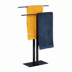 Relaxdays porte-serviettes, 2 barres, autonome, salle de bain, fer, valet de chambre double HLP: 82 x 50 x 19 cm, noir