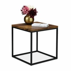 Relaxdays - Table d'appoint, carrée, 45 cm, style industriel, pour Salon et chambre à coucher, métallique, effet boi