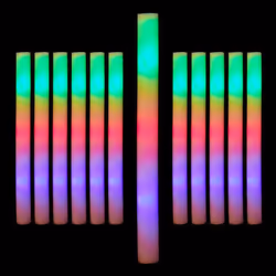 Relaxdays Bâton lumineux LED lot de 12 bâtonnets clignotants en mousse 3 modes piles fête 465 cm de long blanc