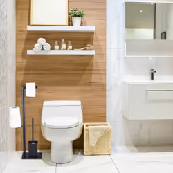 Relaxdays - brosse wc et dérouleur papier avec porte-rouleaux de rechange, vertical, salle de bain, hlp 72x25x20 cm, noir