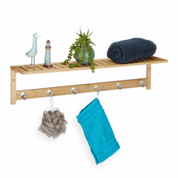 Porte serviettes mural supports, 6 crochets, bain et entrée, étroit, bambou,HlP 18 x 75 x 16 cm, garde robe - Relaxdays