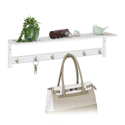 Relaxdays - Garde robe mural, supports et 6 crochets, campagnard, entrée et bain, HlP 18x75x16 cm, porte serviettes, blanc